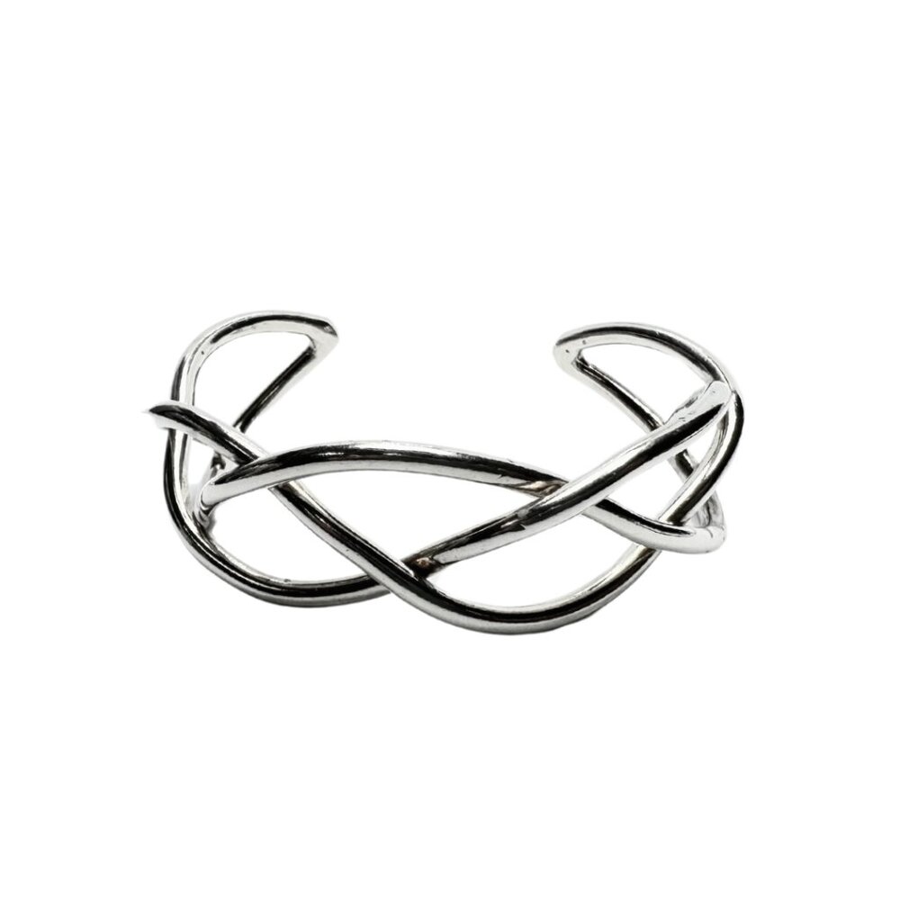 Silver Tone Interwoven Braided Wide Cuff Bracelet
